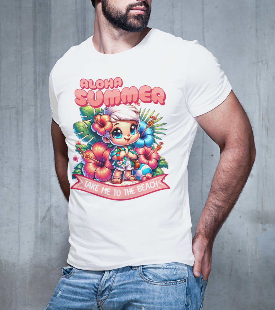 Aloha Summer Take Me To The Beach Hawaiian Tropical Cartoon T-Shirt