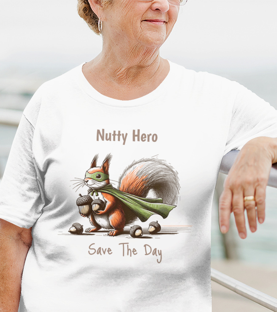 Nutty Hero Save The Day Squirrel With Mask And Cape T-Shirt
