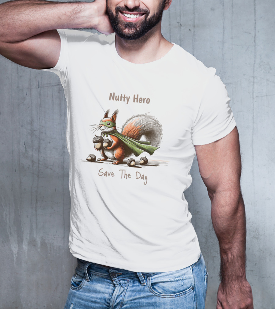 Nutty Hero Save The Day Squirrel With Mask And Cape T-Shirt
