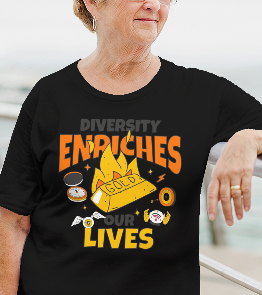 Diversity Enriches Our Lives Gold Flames Wings Compass T-Shirt