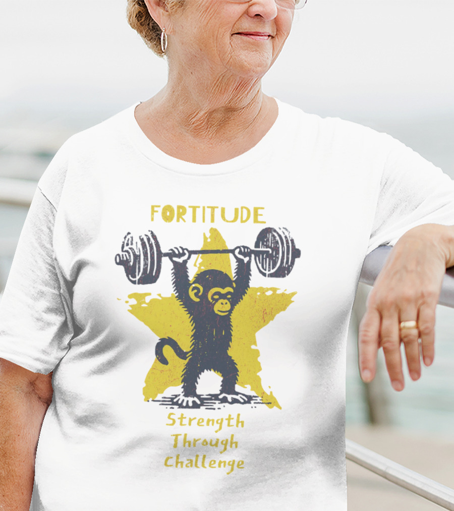 Fortitude Strength Through Challenge Monkey Weightlifting Star T-Shirt