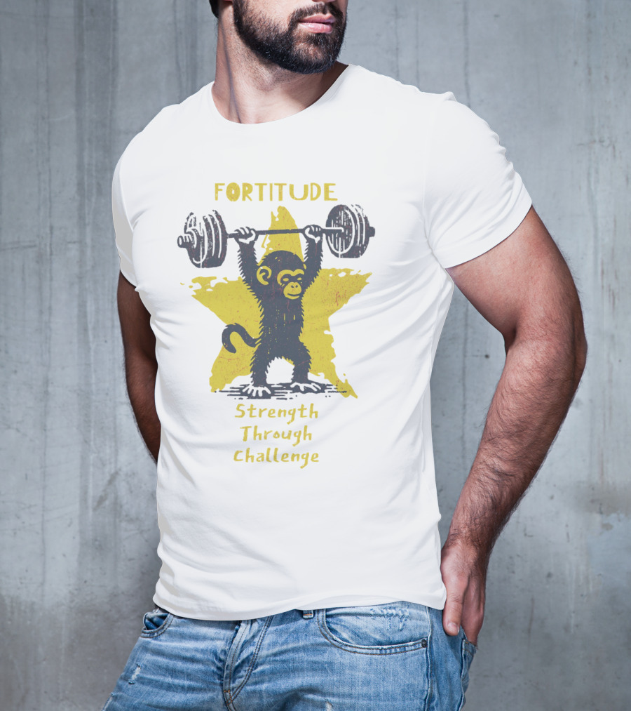 Fortitude Strength Through Challenge Monkey Weightlifting Star T-Shirt