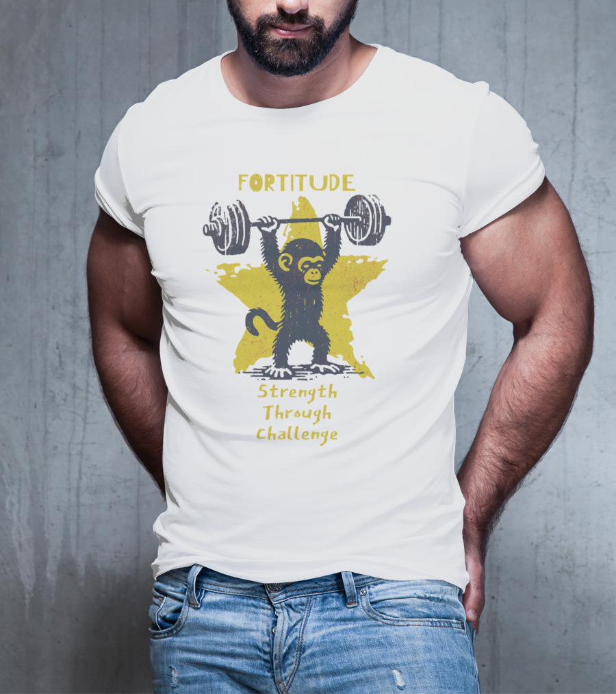 Fortitude Strength Through Challenge Monkey Weightlifting Star T-Shirt