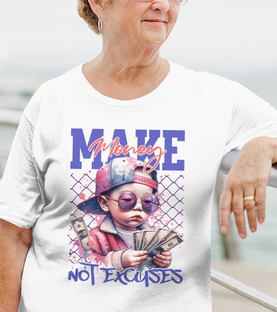 MAKE Money NOT EXCUSES Kid With Sunglasses Counting Cash T-Shirt