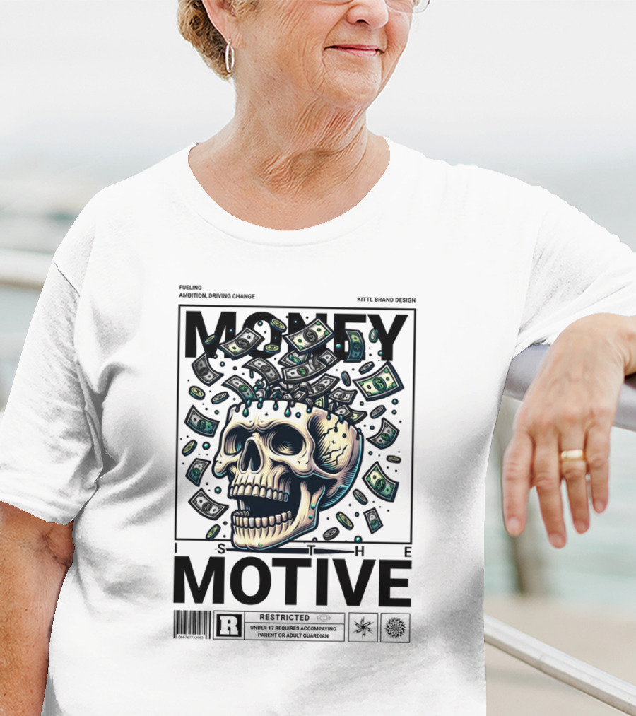MONEY IS THE MOTIVE SKULL WITH FALLING CASH RESTRICTED T-Shirt