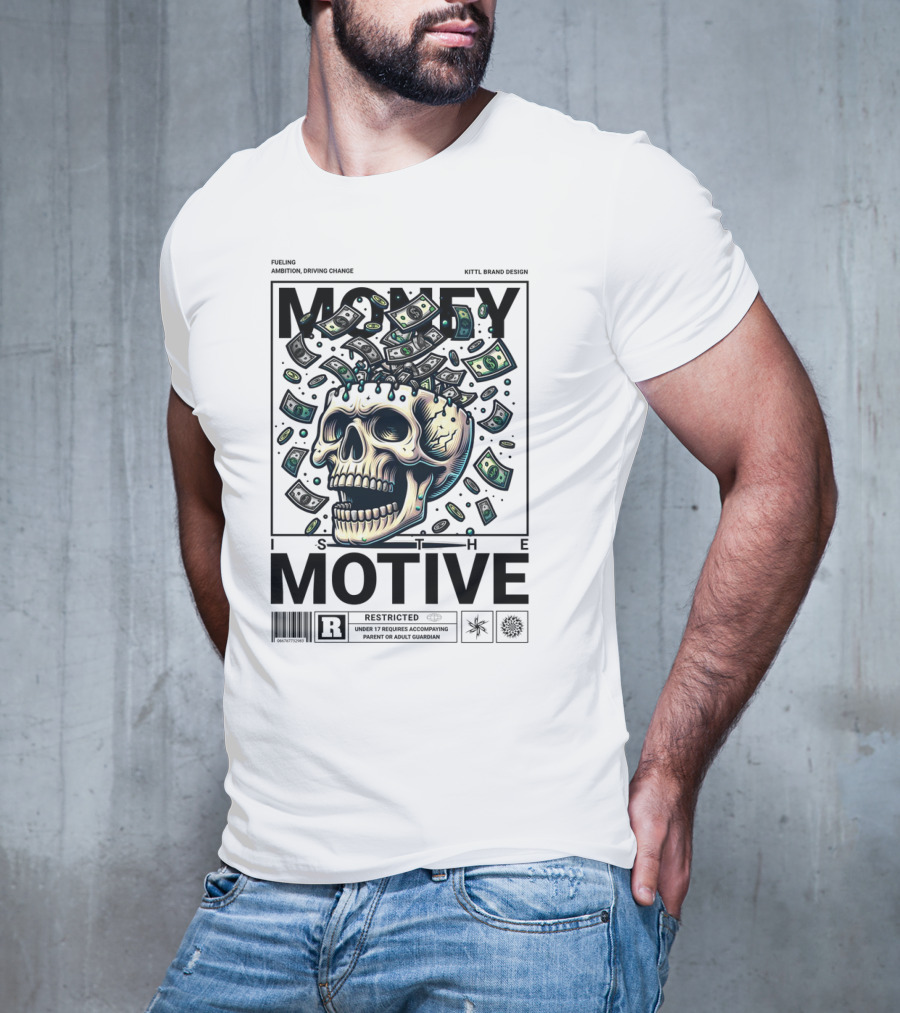 MONEY IS THE MOTIVE SKULL WITH FALLING CASH RESTRICTED T-Shirt