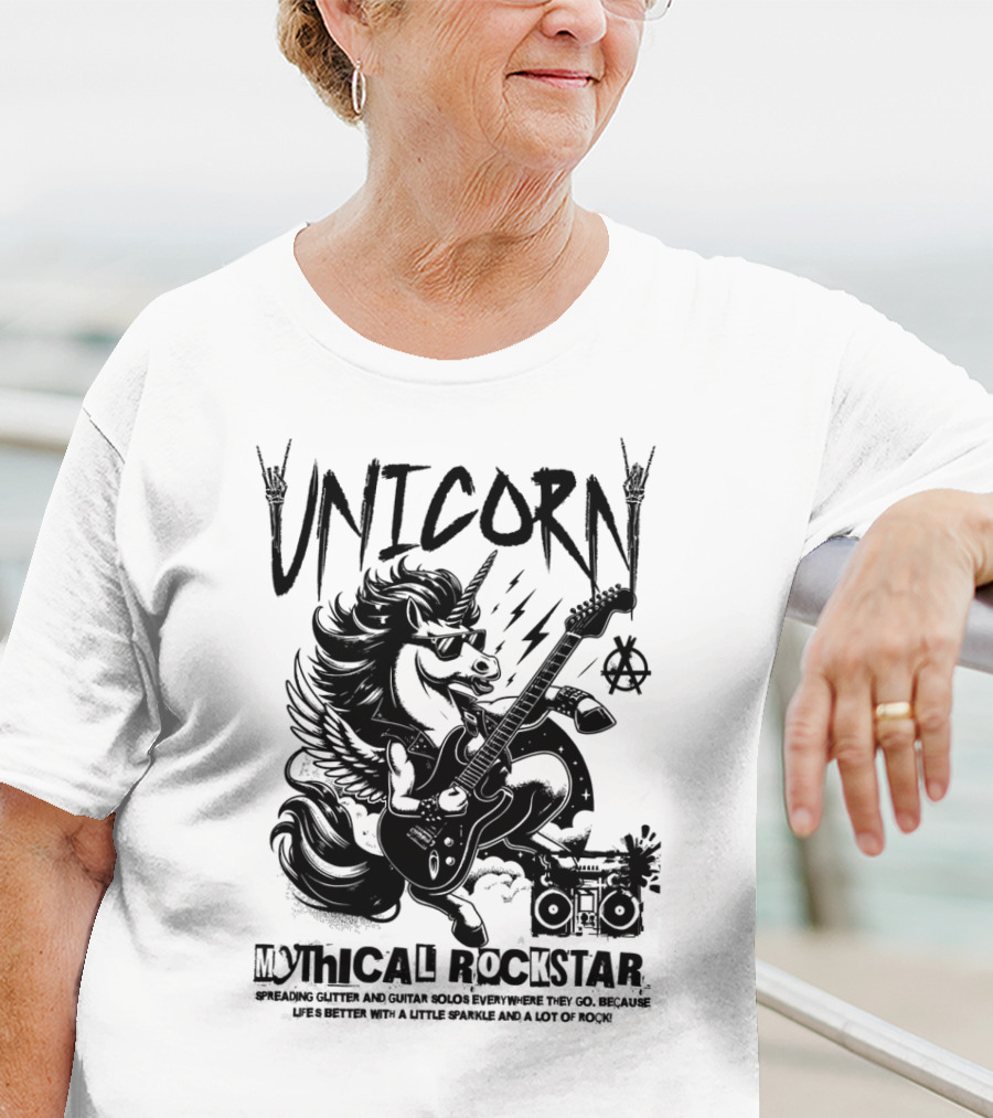Unicorn Mythical Rockstar Spreading Glitter And Guitar Solos Sparkle Music Rock T-Shirt