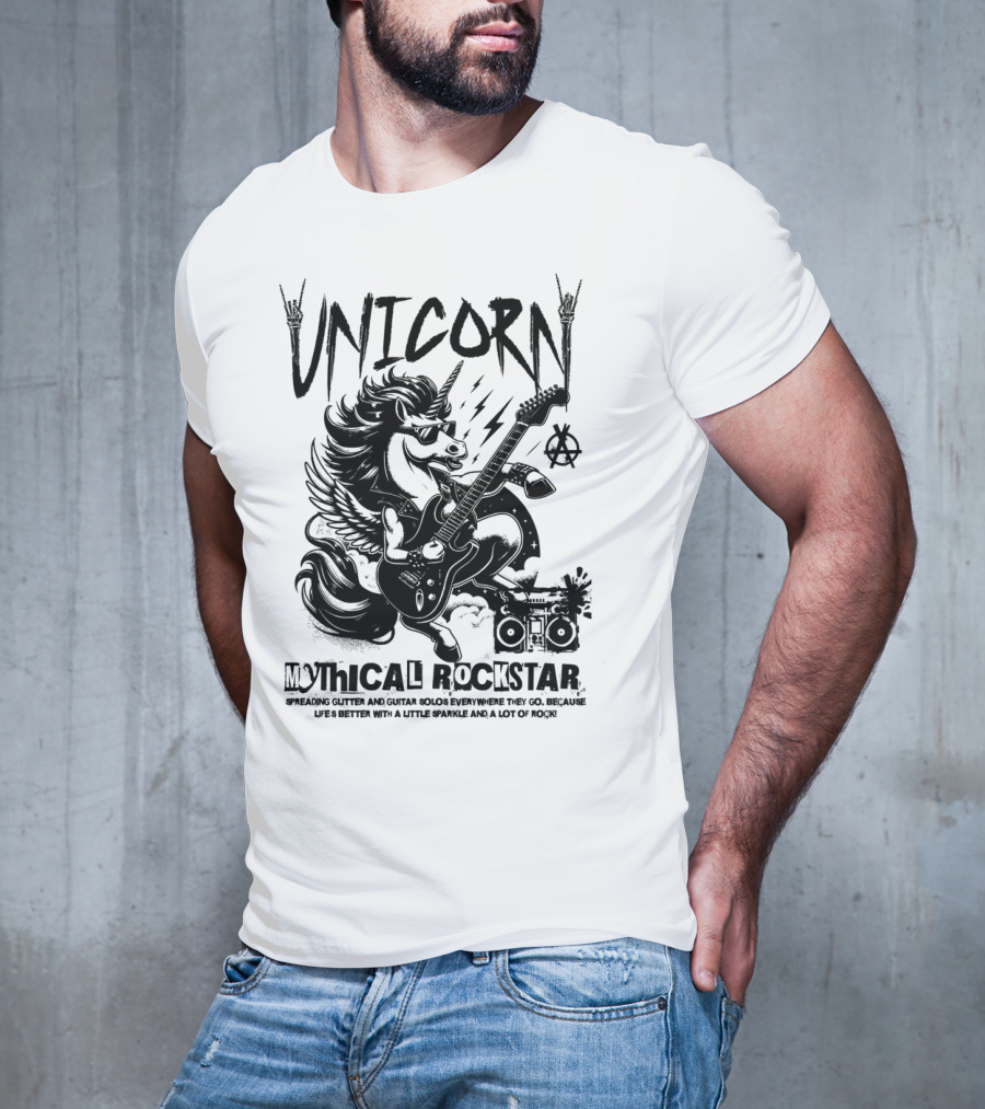 Unicorn Mythical Rockstar Spreading Glitter And Guitar Solos Sparkle Music Rock T-Shirt