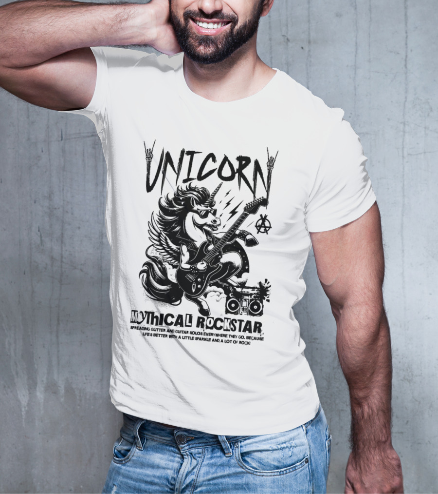 Unicorn Mythical Rockstar Spreading Glitter And Guitar Solos Sparkle Music Rock T-Shirt
