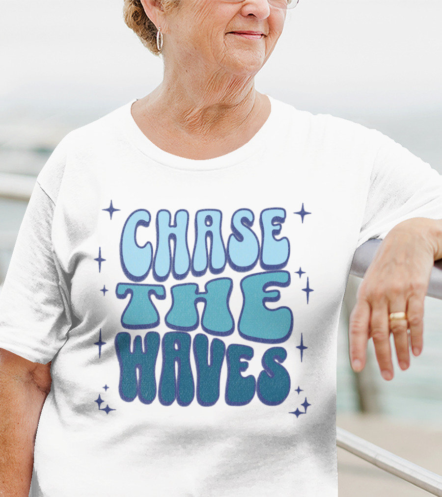 Chase The Waves Retro Font Star Accents T-Shirt