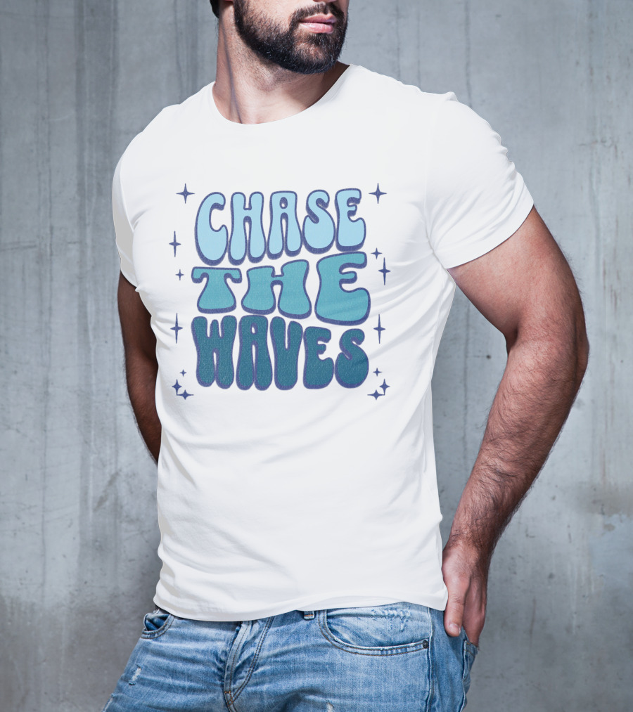 Chase The Waves Retro Font Star Accents T-Shirt