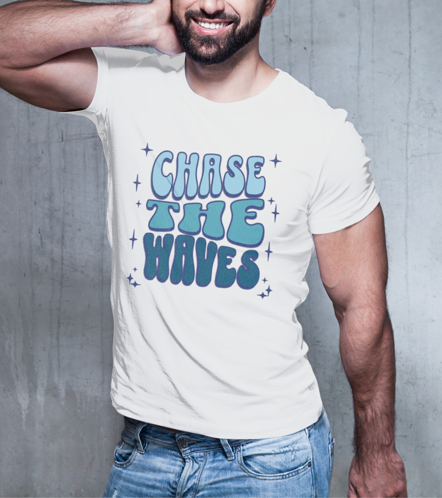 Chase The Waves Retro Font Star Accents T-Shirt
