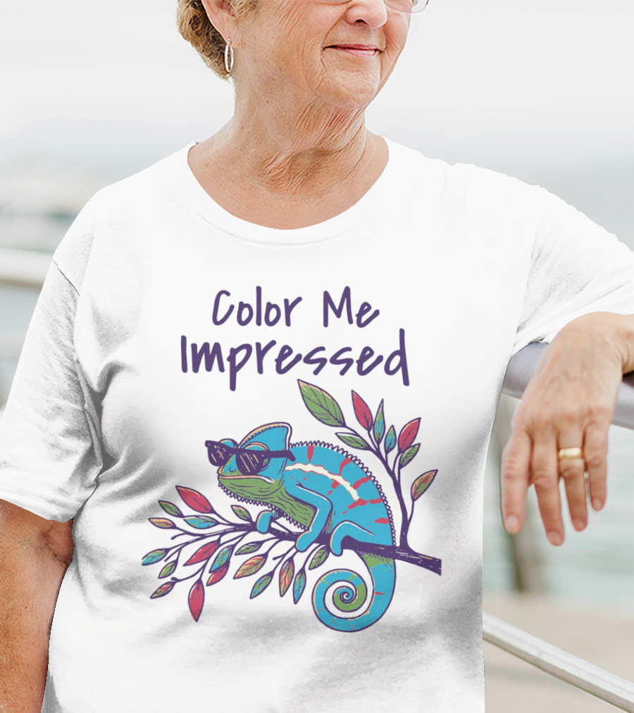 Color Me Impressed Chameleon With Sunglasses On Colorful Branch T-Shirt