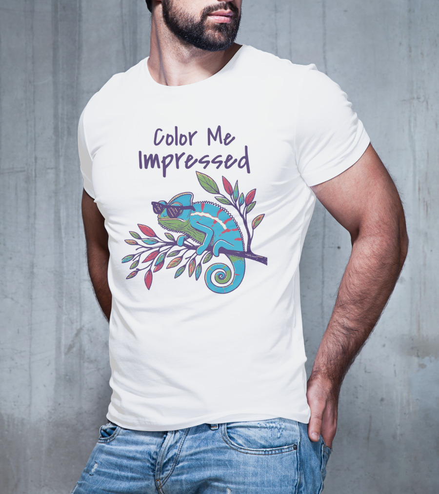 Color Me Impressed Chameleon With Sunglasses On Colorful Branch T-Shirt