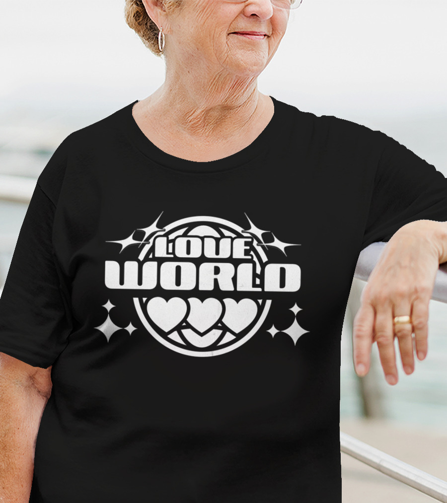 LOVE WORLD Hearts Globe Sparkles T-Shirt