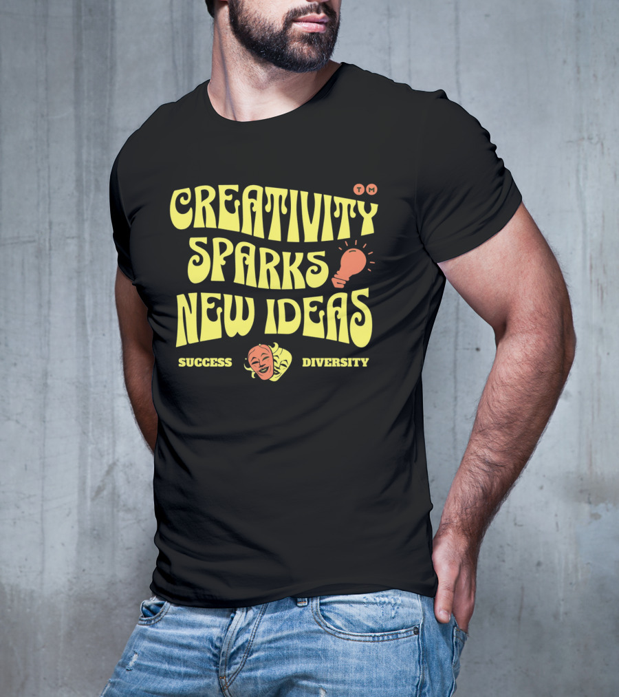 Creativity Sparks New Ideas Success Diversity Lightbulb Icon Comedy Tragedy Masks T-Shirt