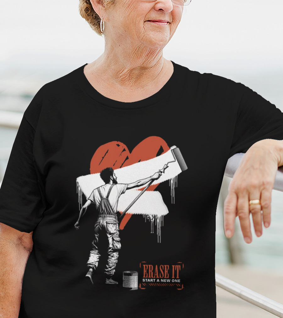 Erase It Start A New One Red Heart Paint Roller T-Shirt