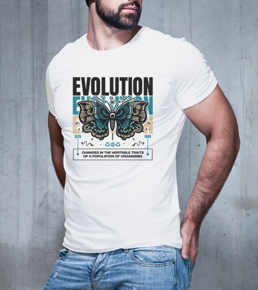 Evolution Butterfly Changes In Heritable Traits ESTD 1999 T-Shirt
