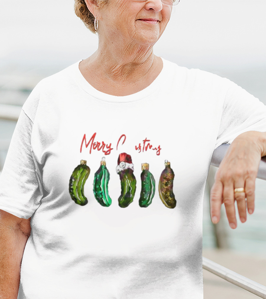 Funny Pickles Merry Christmas Santa Hat Ornaments T-Shirt
