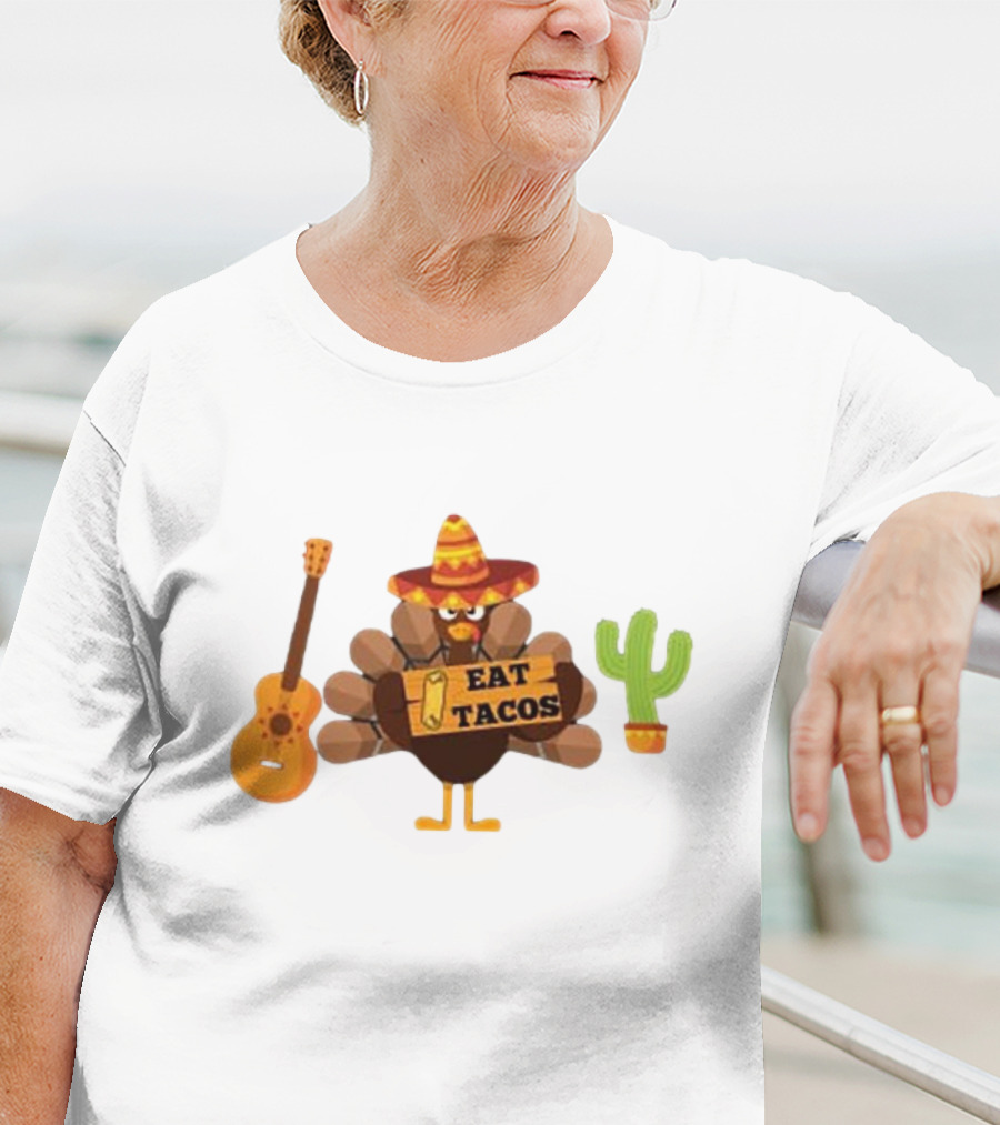 Thanksgiving Turkey Sombrero Eat Tacos Guitar Cactus T-Shirt