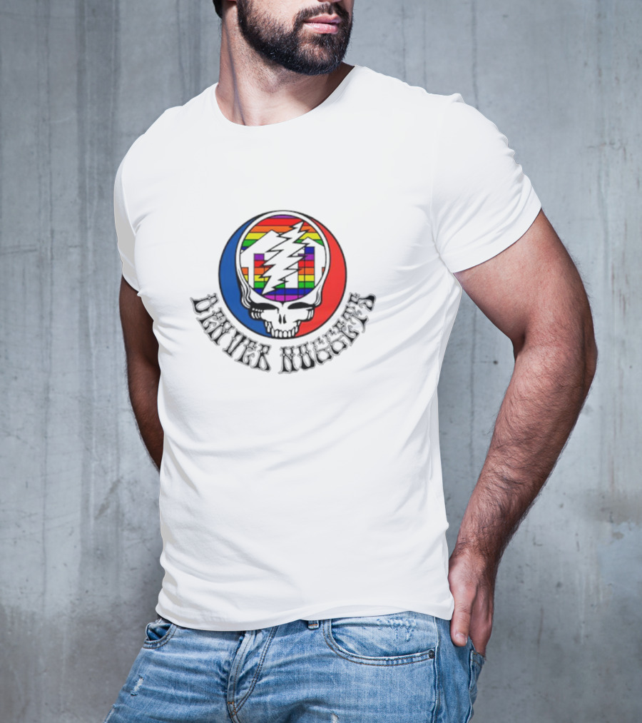 Denver Nuggets Grateful Dead Skull Rainbow Bolt T-Shirt