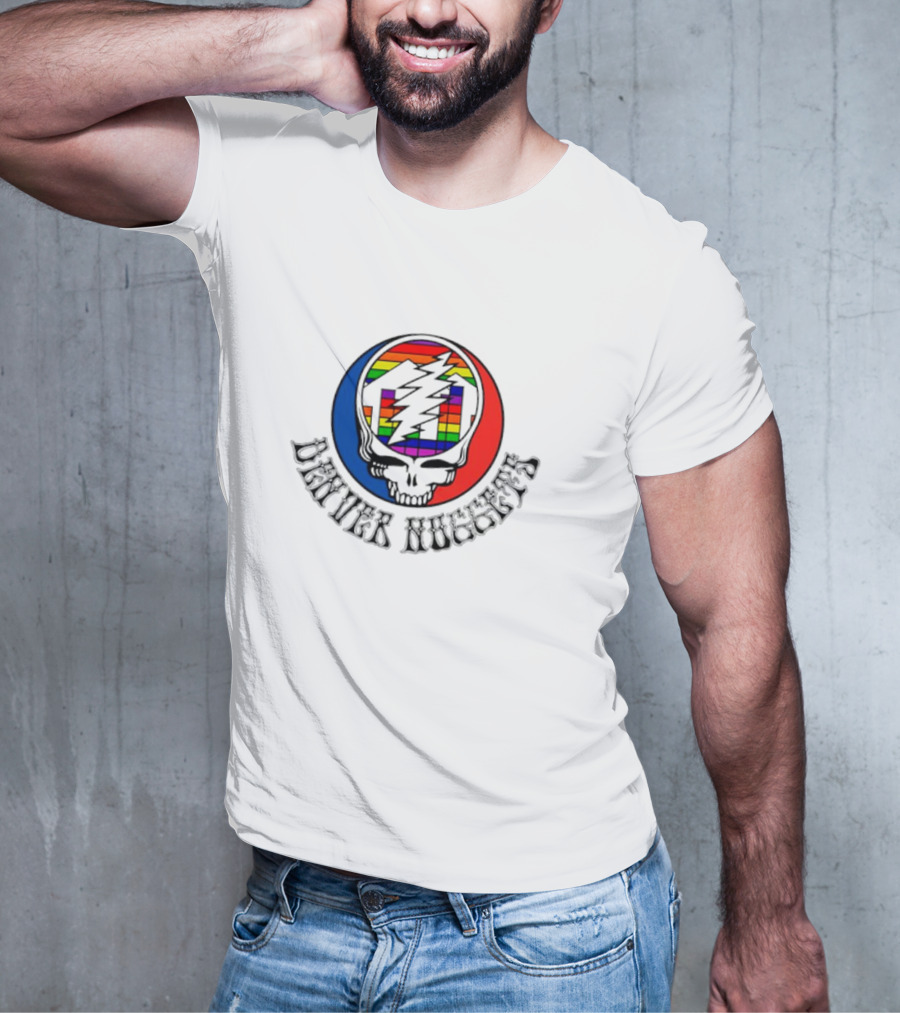Denver Nuggets Grateful Dead Skull Rainbow Bolt T-Shirt