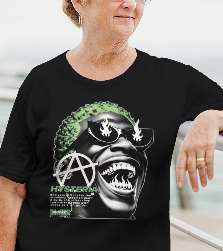 Hysteria Outcast Society Anarchy Flames Green Hair Smiling Face T-Shirt