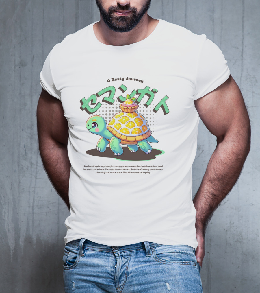 A Zesty Journey Tortoise With Lemon Back And Japanese Text T-Shirt