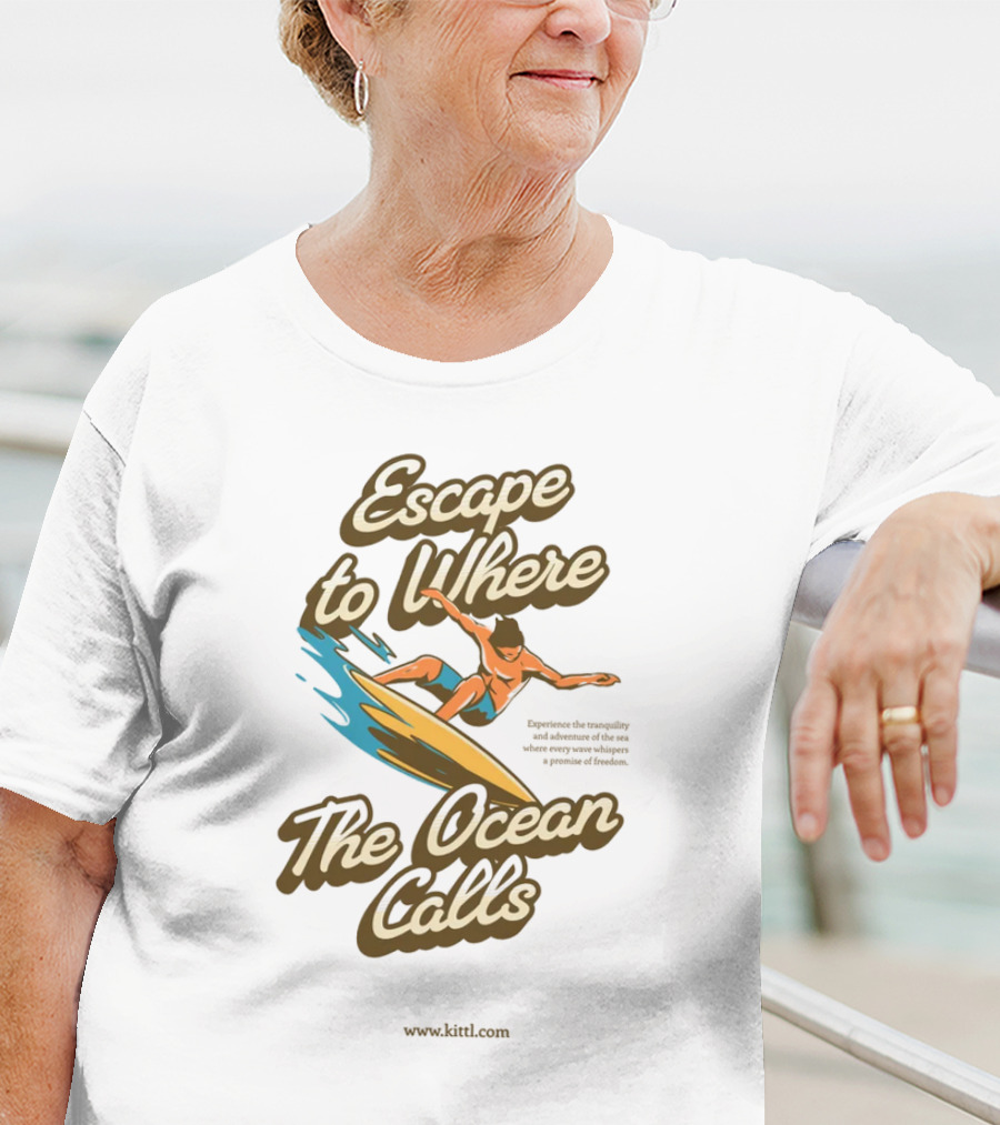 Escape To Where The Ocean Calls Surfer Retro Beach T-Shirt