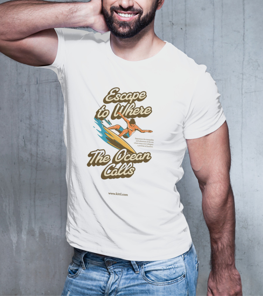 Escape To Where The Ocean Calls Surfer Retro Beach T-Shirt