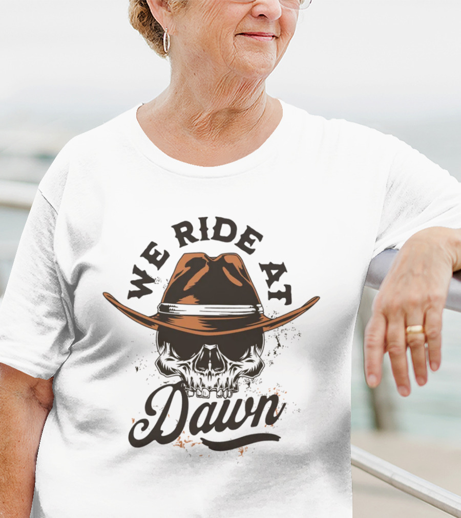 We Ride At Dawn Vintage Skull Western T-Shirt