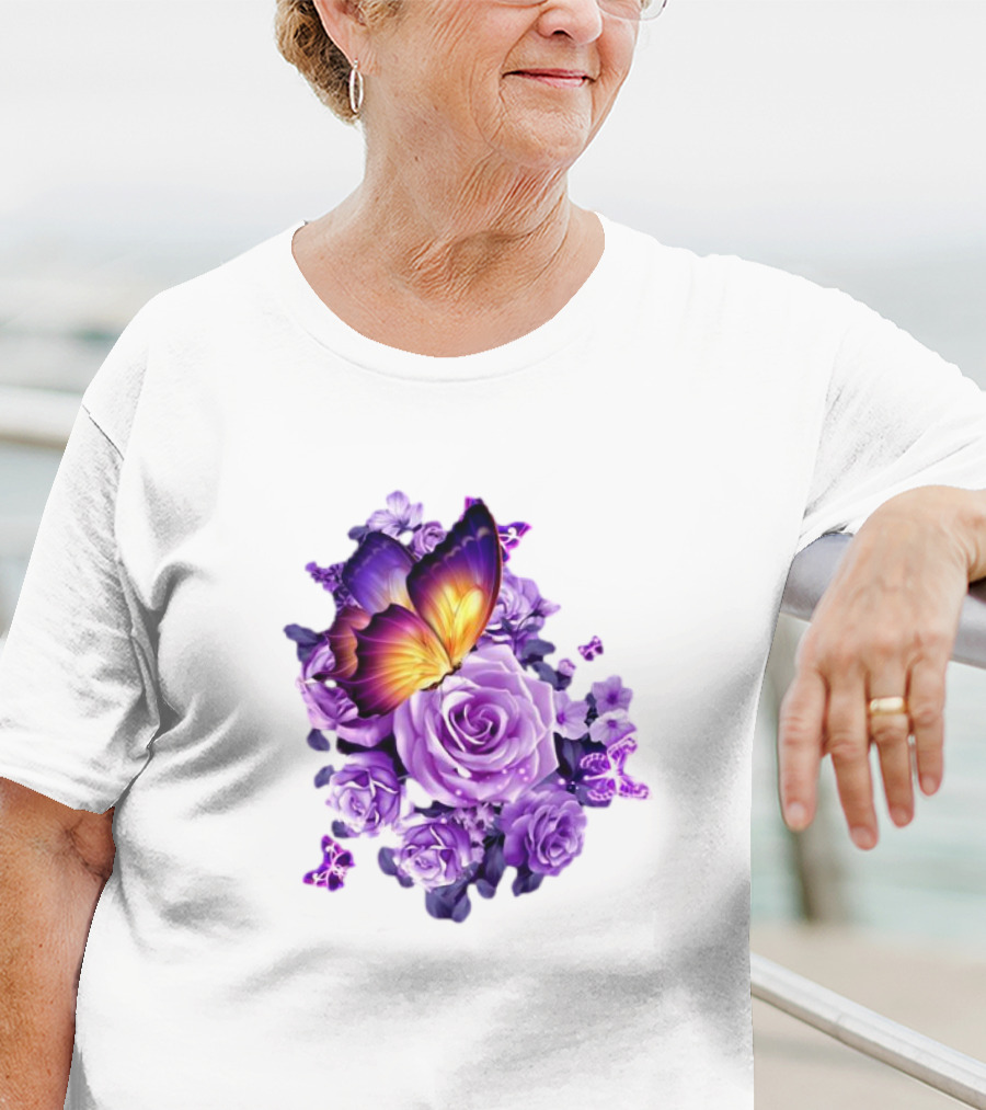 Butterfly Purple Rose Blossoms Floral Arrangement T-Shirt