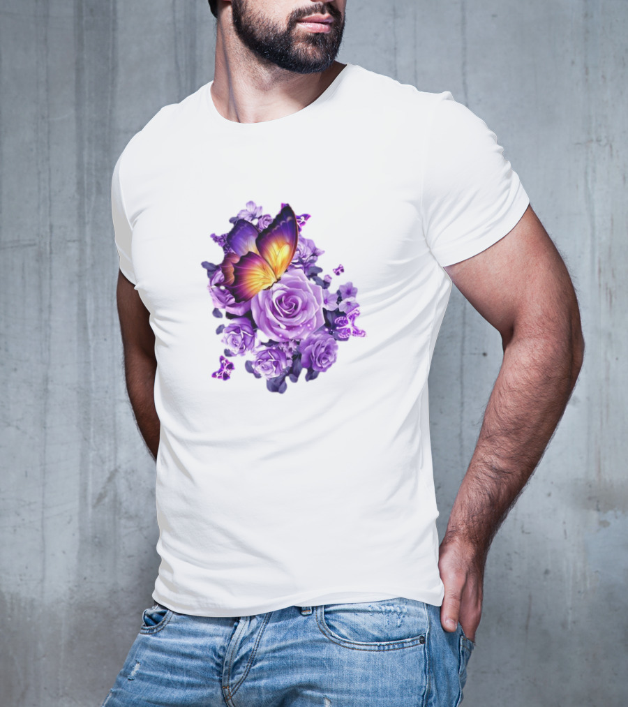 Butterfly Purple Rose Blossoms Floral Arrangement T-Shirt