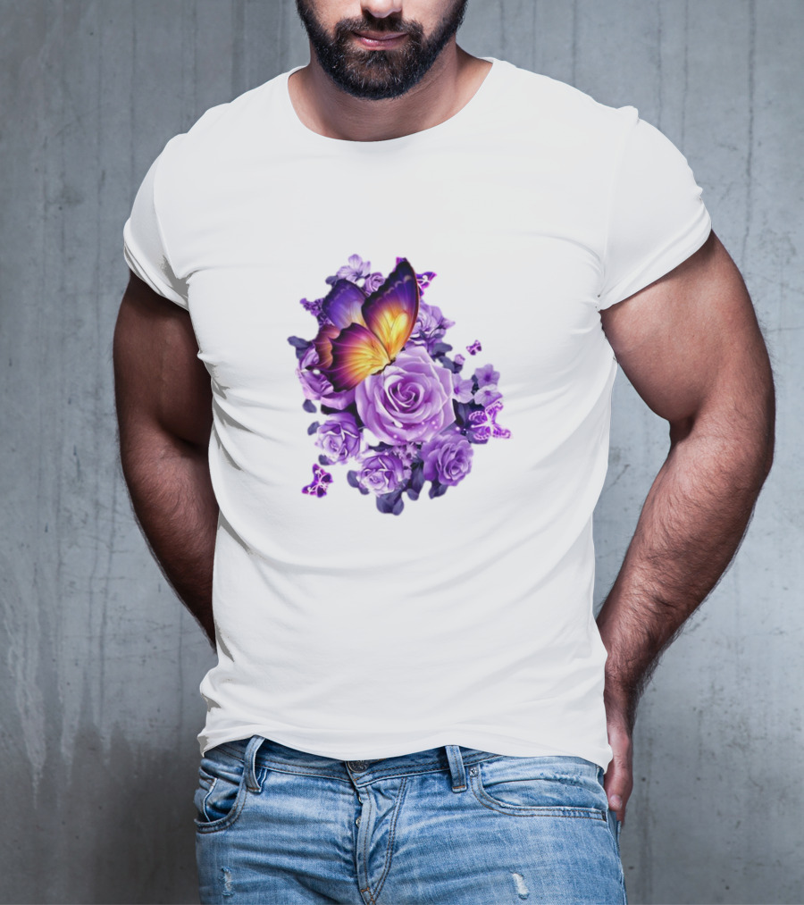 Butterfly Purple Rose Blossoms Floral Arrangement T-Shirt