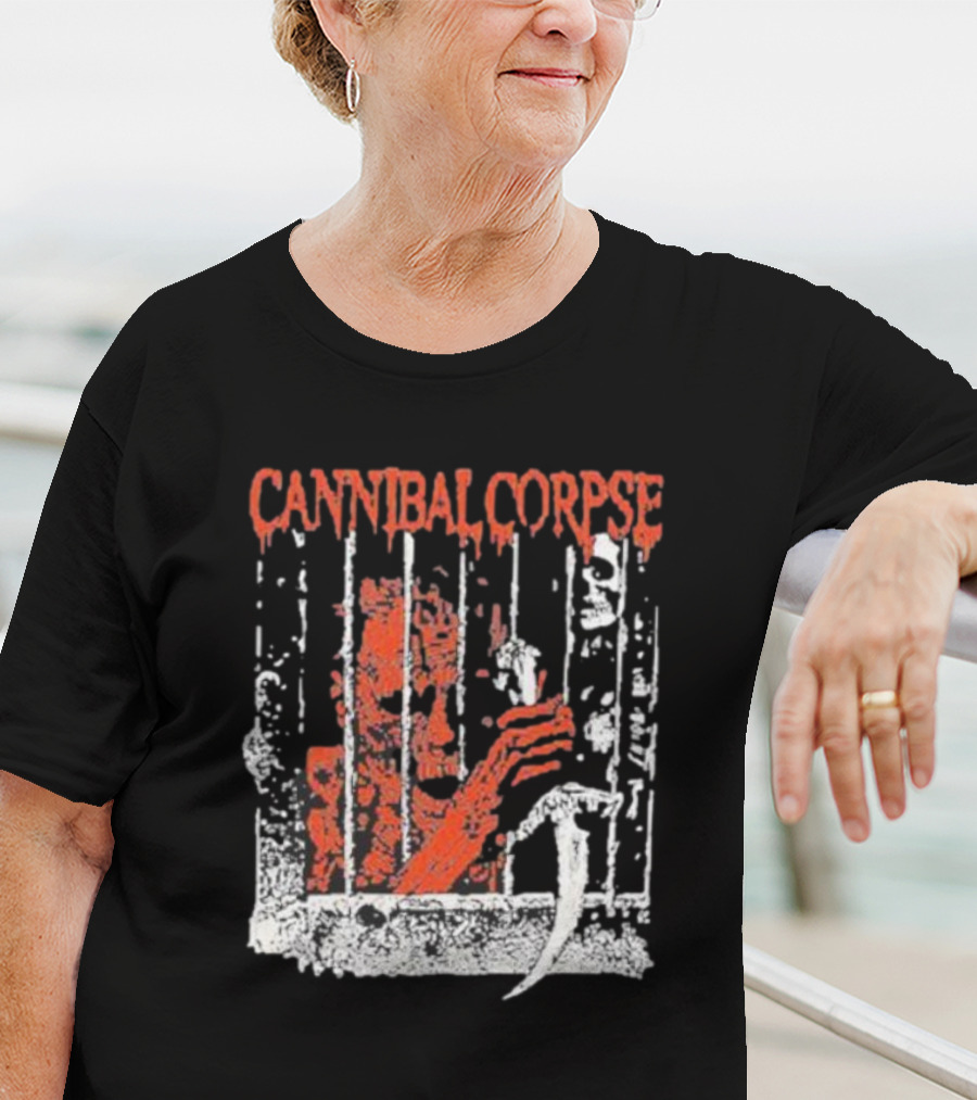 Cannibal Corpse Bloody Kill Cell Prison Bars Skeleton Knife T-Shirt
