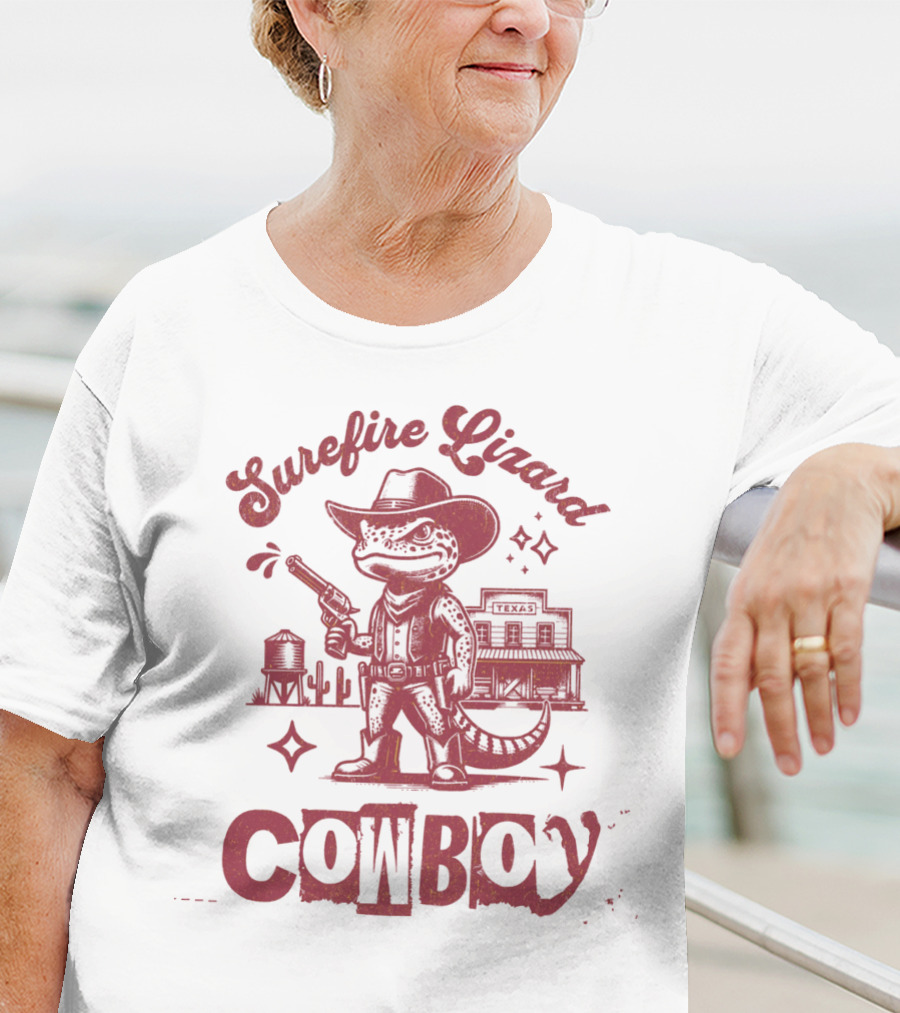 Surefire Lizard Cowboy TexasWestern Scene T-Shirt