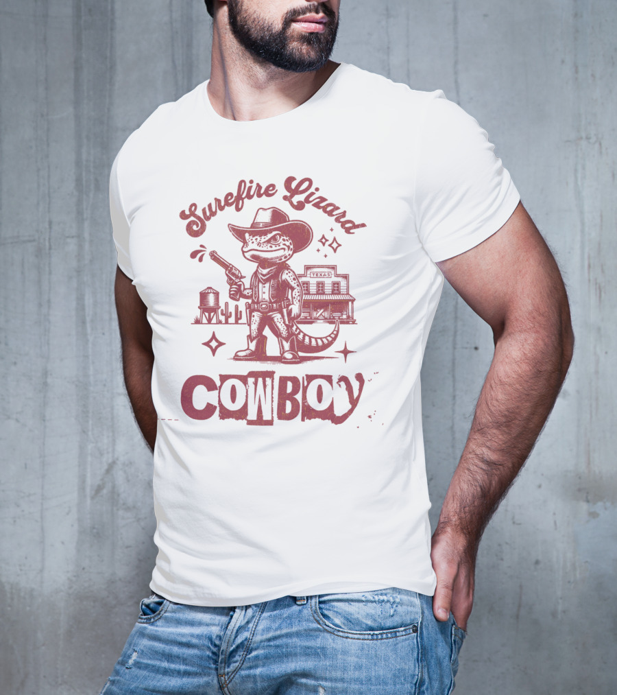 Surefire Lizard Cowboy TexasWestern Scene T-Shirt