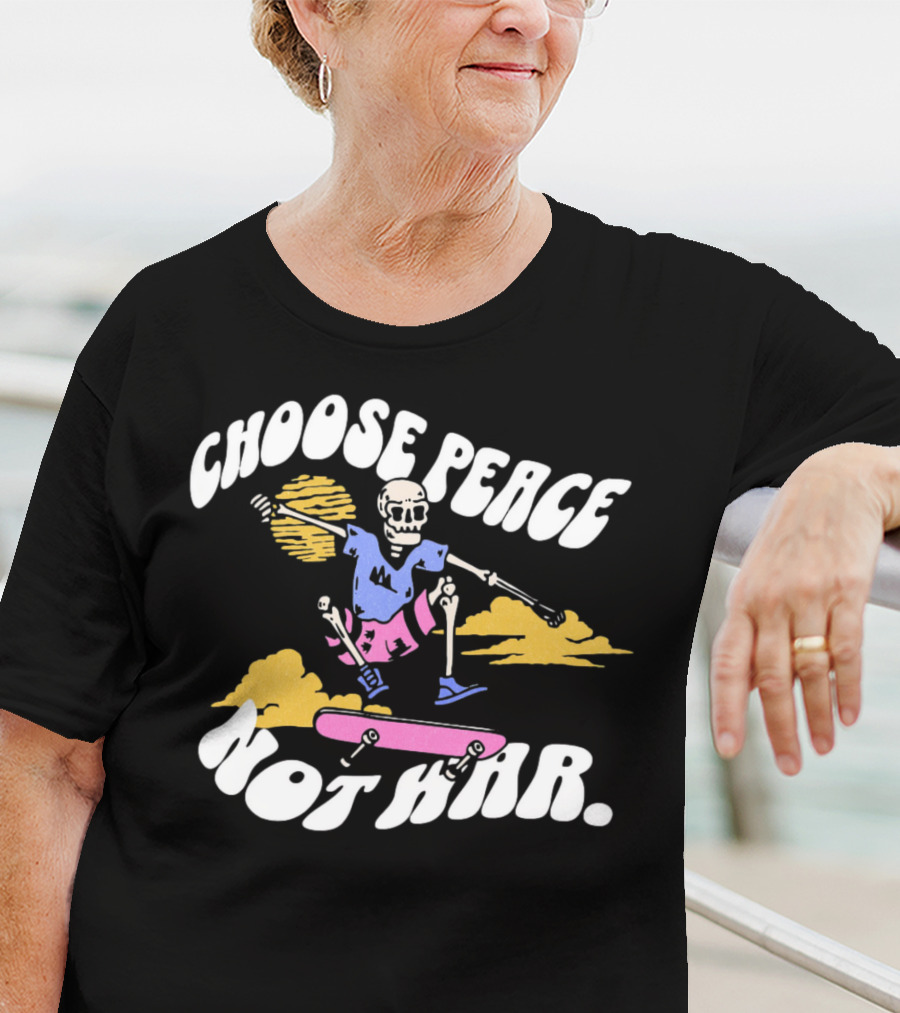 Choose Peace Not War Skeleton Skateboarding Sunset Cloud T-Shirt