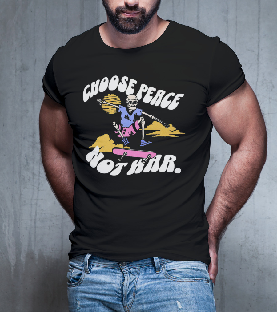 Choose Peace Not War Skeleton Skateboarding Sunset Cloud T-Shirt