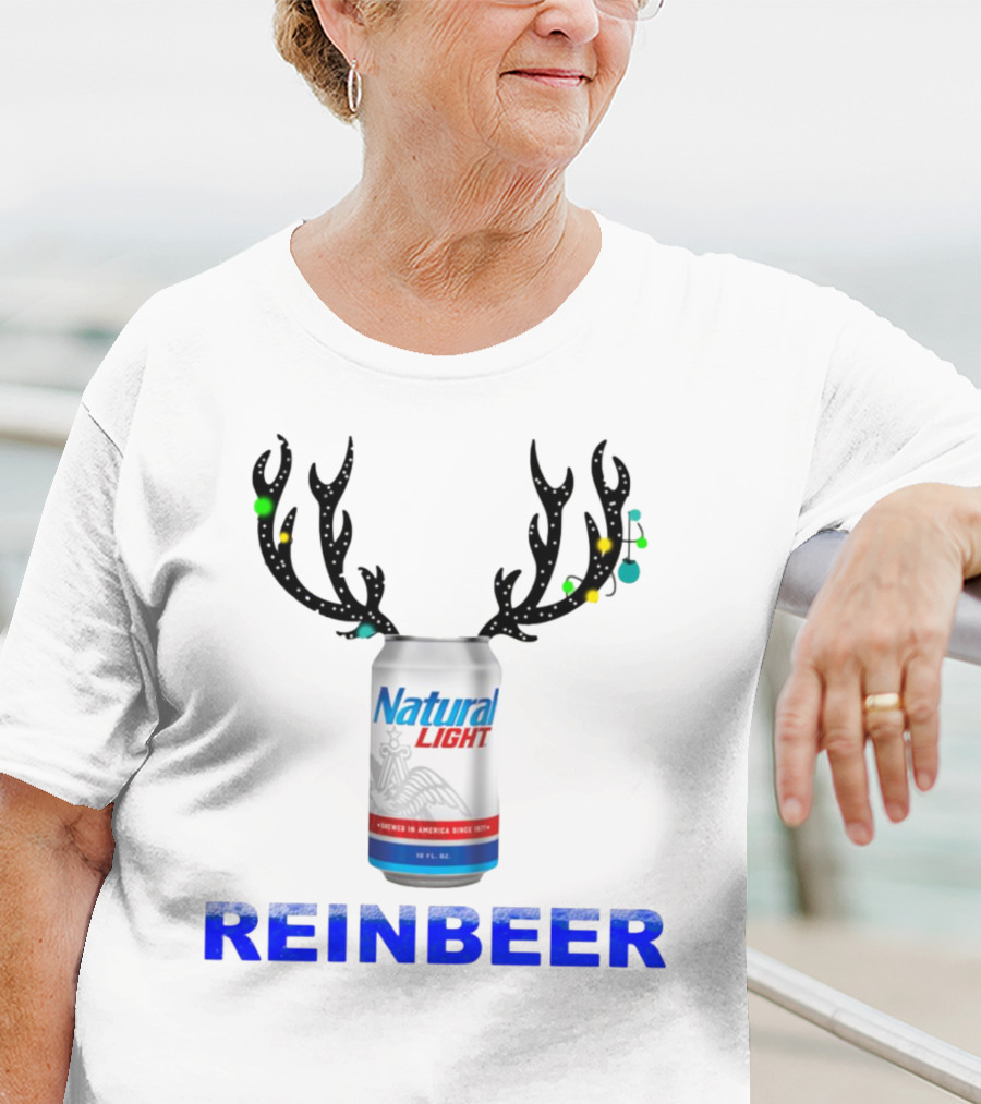 Natural Light Holiday Reinbeer Can Antlers Christmas T-Shirt