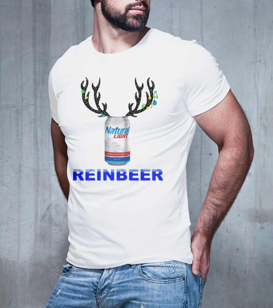 Natural Light Holiday Reinbeer Can Antlers Christmas T-Shirt