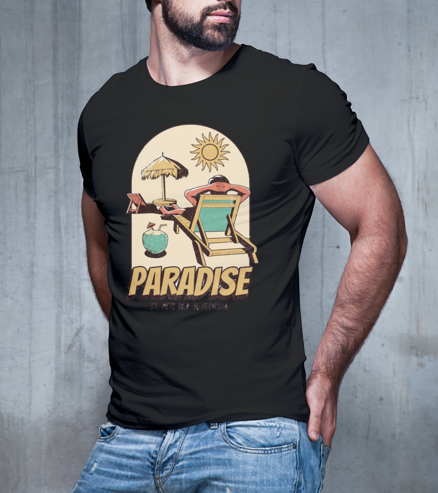 Paradise St. Pete Beach Florida Retro Sun Lounger And Cocktail Scene T-Shirt
