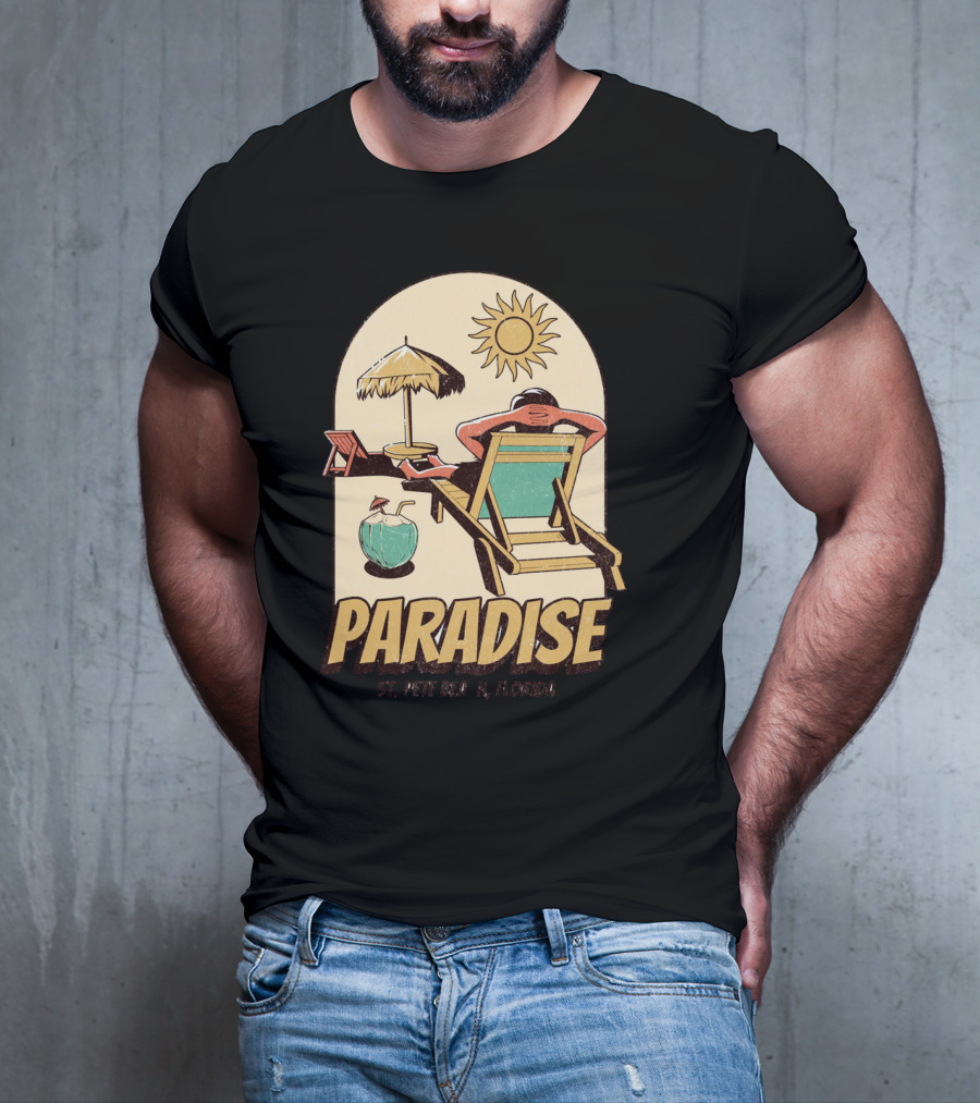 Paradise St. Pete Beach Florida Retro Sun Lounger And Cocktail Scene T-Shirt