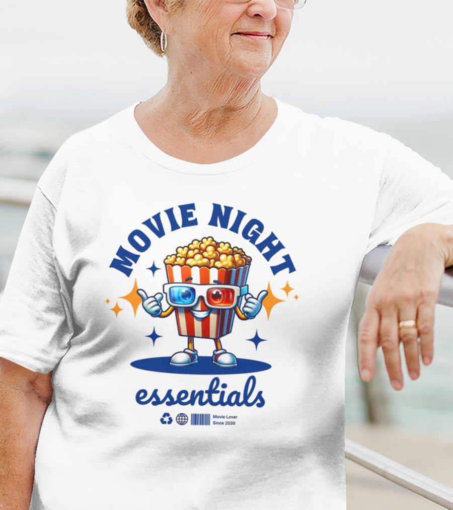 Movie Night Essentials Popcorn Movie Lover Cute Cinema T-Shirt