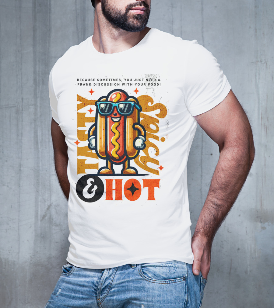 Highly Spicy And Hot Retro Funny Hot Dog Fast Food Mascot Character T-Shirt