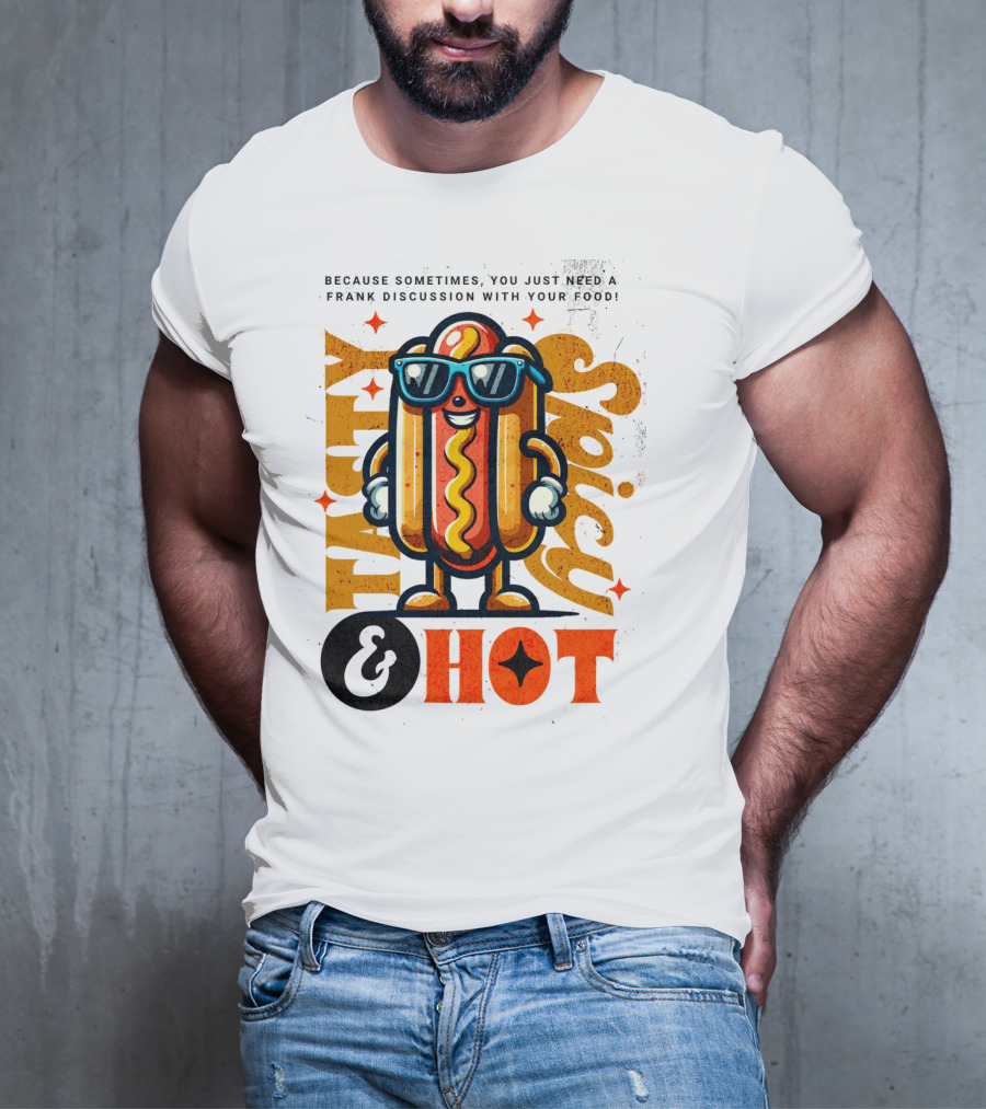 Highly Spicy And Hot Retro Funny Hot Dog Fast Food Mascot Character T-Shirt