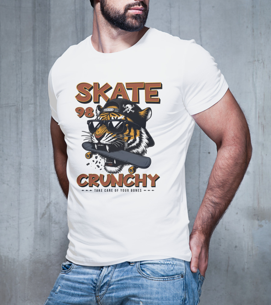 SKATE 98 CRUNCHY Tiger Take Care Of Your Bones T-Shirt