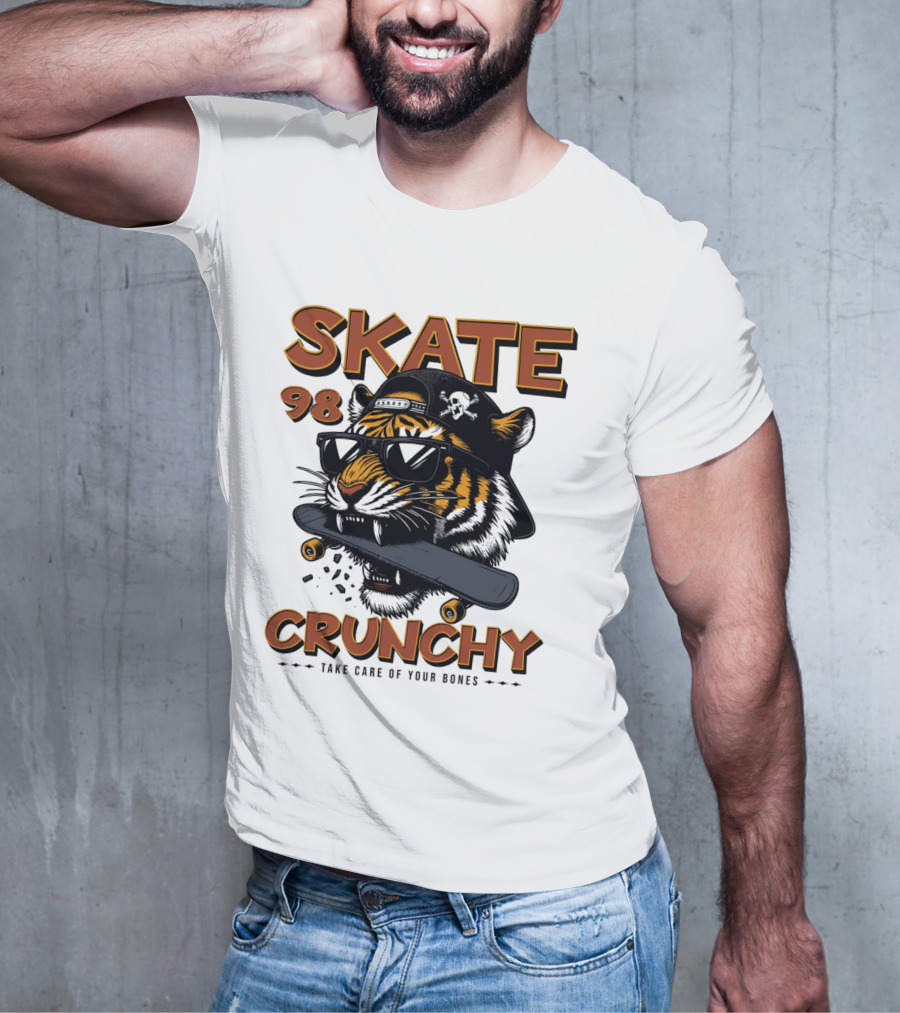 SKATE 98 CRUNCHY Tiger Take Care Of Your Bones T-Shirt
