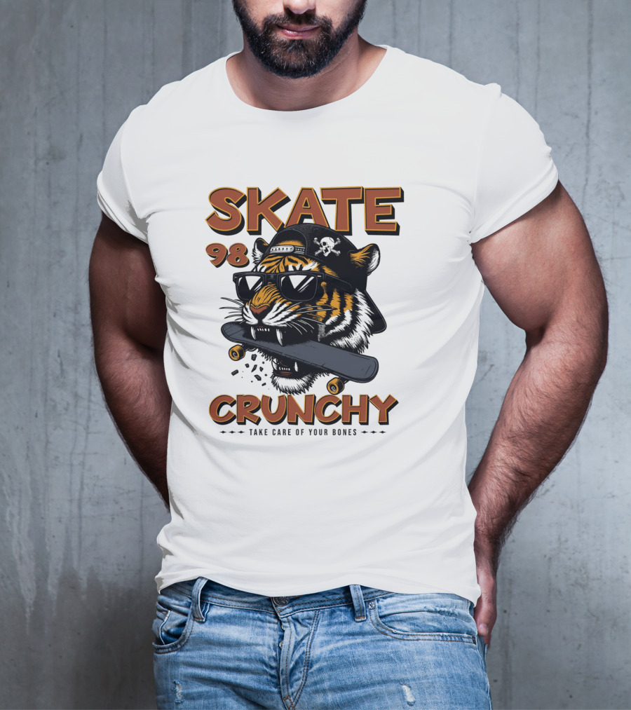 SKATE 98 CRUNCHY Tiger Take Care Of Your Bones T-Shirt