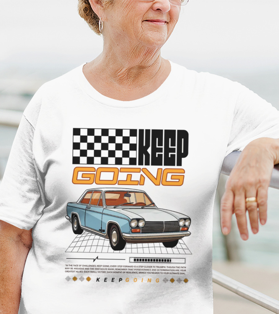KEEP GOING Retro Car Classic Style Checkerboard Racing Elements T-Shirt